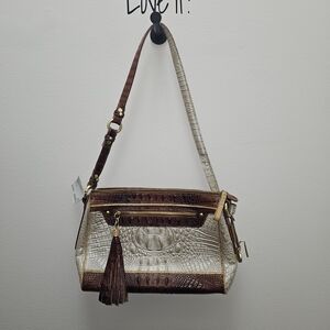 Brahmin Brown and Cream Croc-Embossed Shoulder Bag